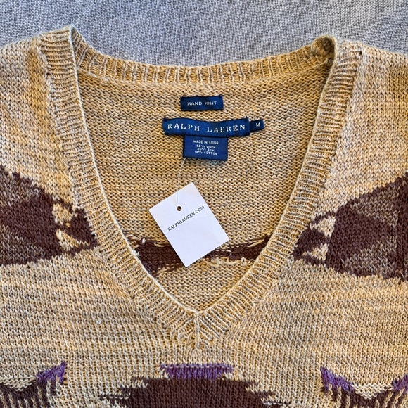 NWT Ralph Lauren Blue Label Vintage Hand-Knit Silk Linen Sweater Mojave Sand | M - Picture 5 of 5